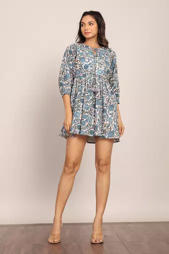 Light pink and blue cotton floral dress