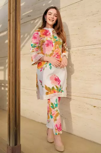 Multicolor cotton printed kurta with pant & dupatta