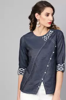 Women's blue denim regular top